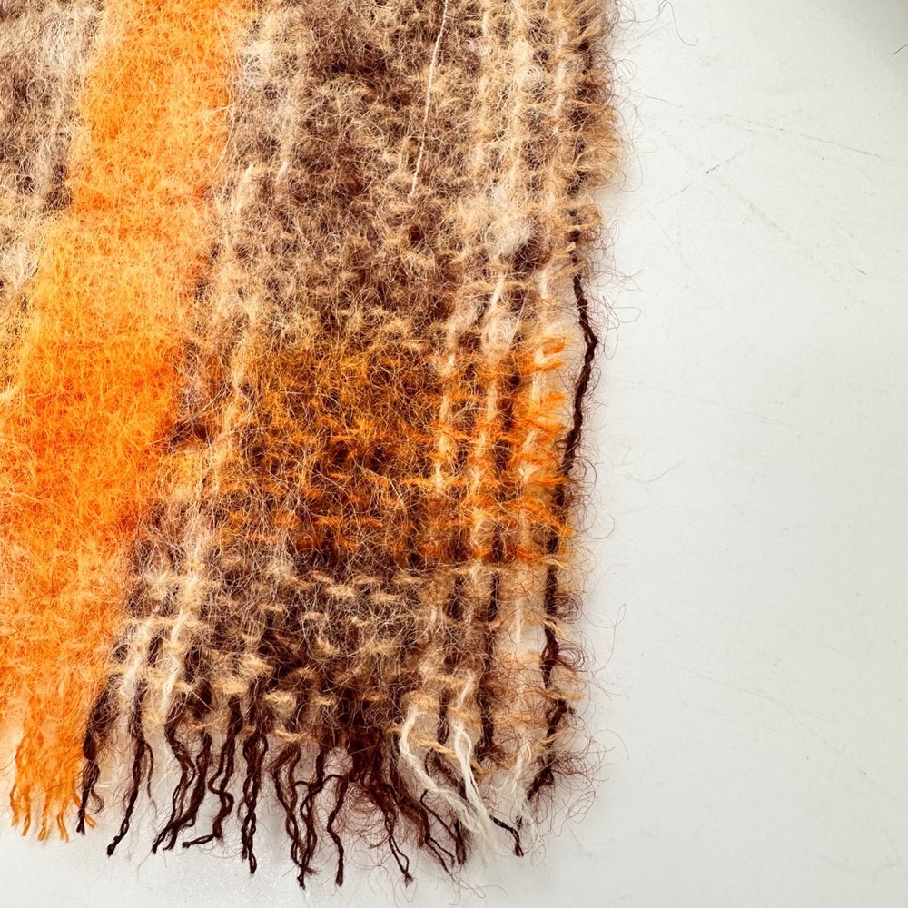 Vintage Donegal Design Mohair Wool Handwoven Scarf Orange Brown Plaid Ireland - Picture 9 of 11